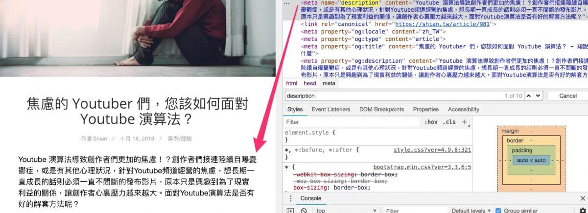 文章前言內容與描述Description相同，有利於SEO優化