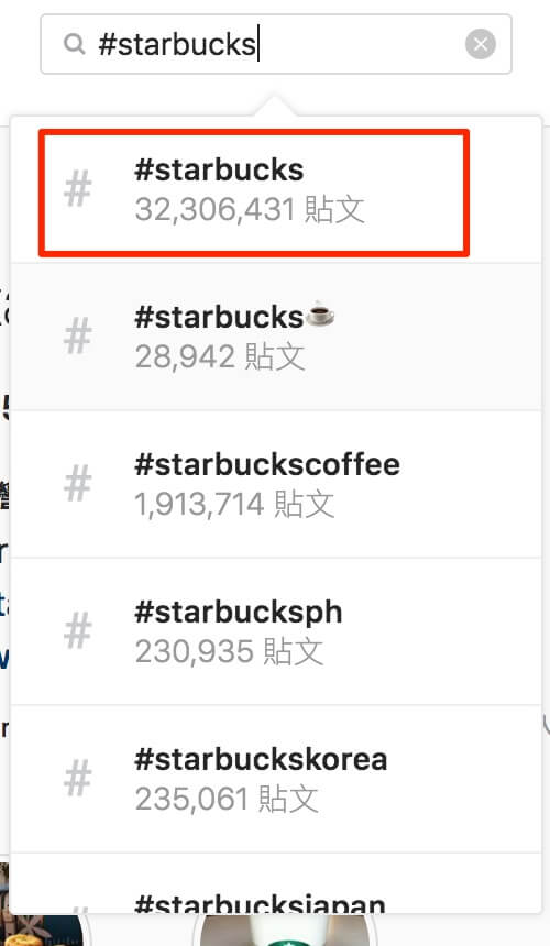#starbucks，在Instagram平台數量
